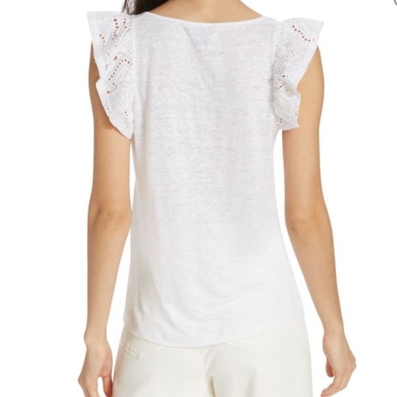 PAIGE
White Giulia Eyelet Flutter Sleeve Linen Top - Picture 2 of 5
